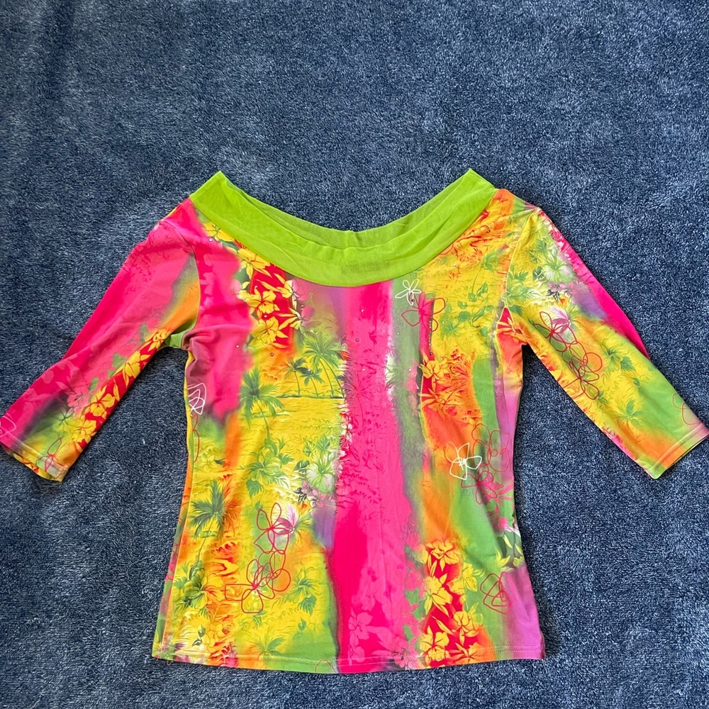 Suzanna Bright Pink and Green Blouse